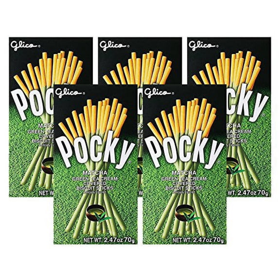 NineChef Bundle - Glico Pocky Matcha Green Tea 70g x 5 Biscuit Stick [ 5 Packs ] + 1 NineChef ChopStick