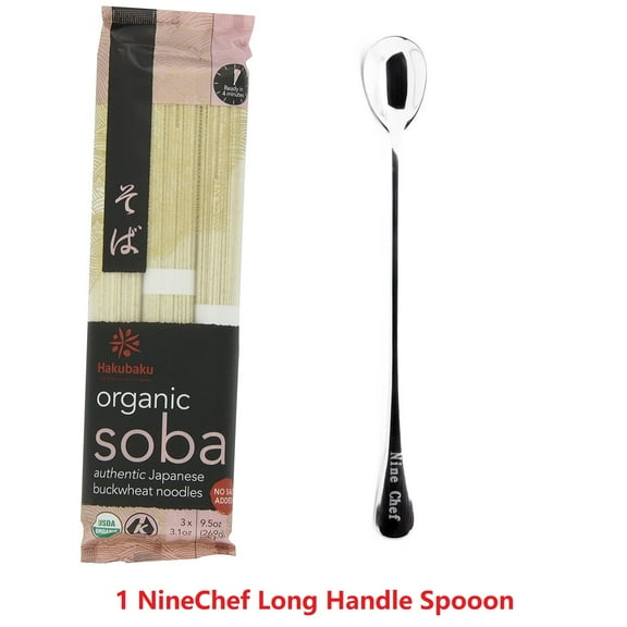 NineChef Bundle - Hakubaku Authentic Japanese Buckwheat Noodles (Organic Soba Pack of 4) + 1 NineChef Spoon