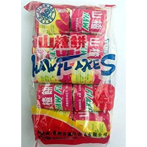 NineChef Bundle - Haw Flakes Chinese Sweets Made From the Fruit of the Chinese Hawthorn (Pack of 4) + 1 NineChef Brand Long Handle Spoon