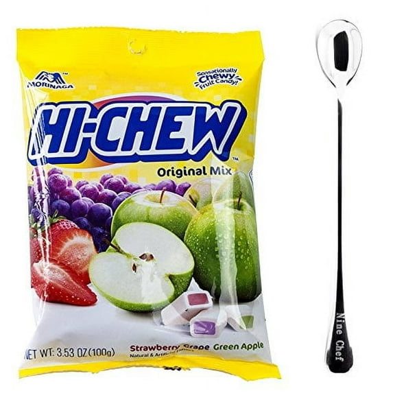NineChef Bundle - HiChew Hi-Chew Fruity Chewing Candy Original Mix (Strawberry Green Apple Grape) 3.53oz 100g (6 Bag) + 1 NineChef ChopStick