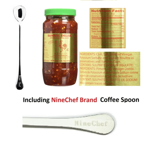 NineChef Bundle - Huy Fong Foods Sambal Oelek Ground Fresh Chili Paste -- 18 oz + 1 NineChef ChopStick