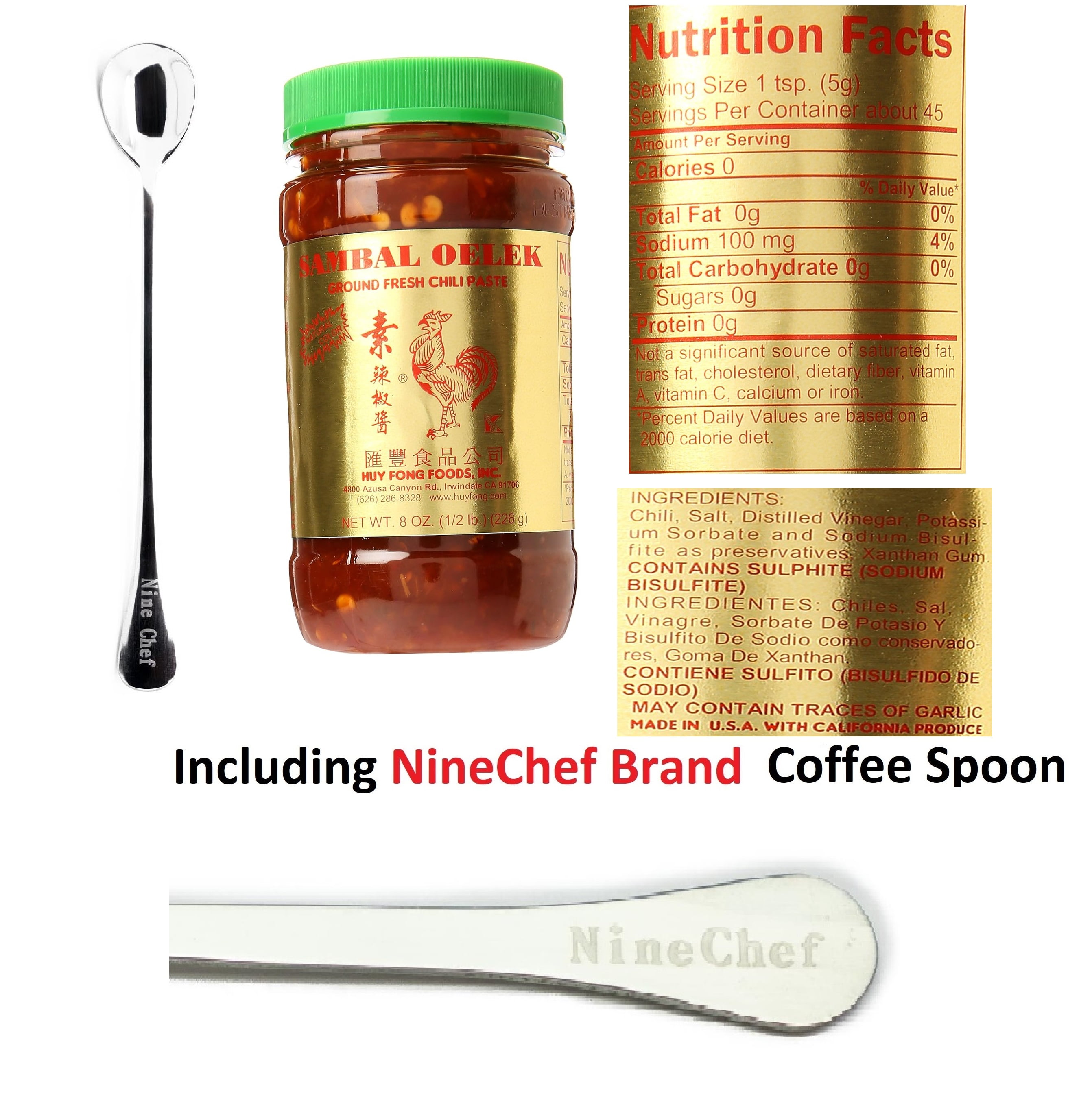 NineChef Bundle Huy Fong Sambal Oelek Ground Fresh Chili Paste 8oz
