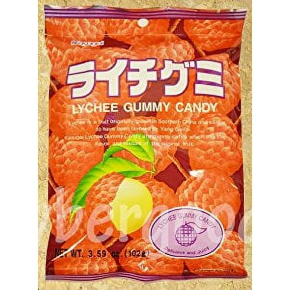 NineChef Bundle - Japanese Fruit Gummy Candy from Kasugai - Litchi - 102g + 1 NineChef Brand Long Handle Spoon
