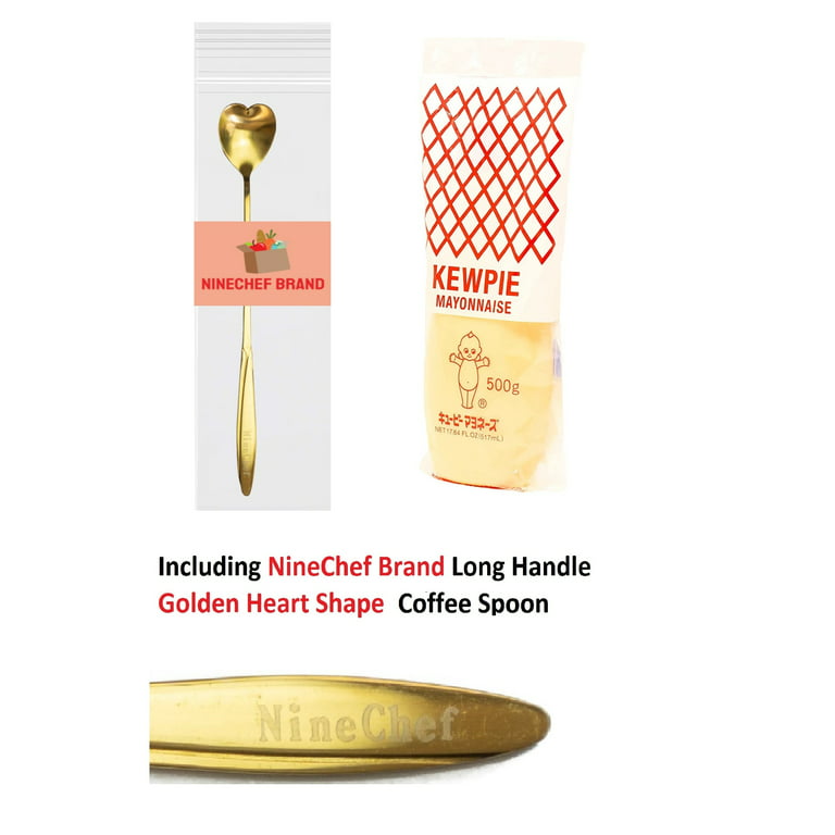 NineChef Bundle - Japanese Kewpie Mayonnaise - 17.64 oz. (Pack of 1 ) Plus  NineChef Brand Long Handle Golden Heart Tea Spoon