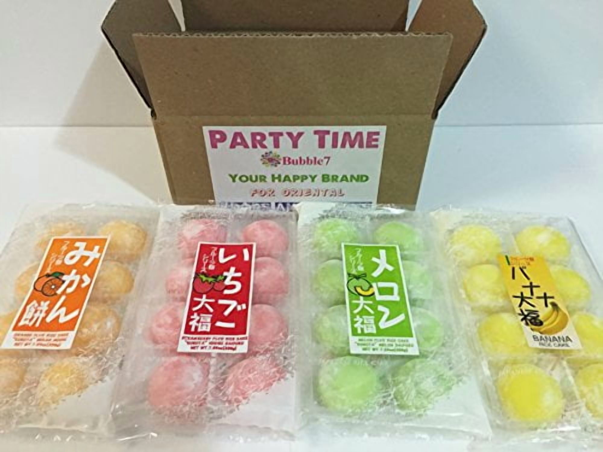 NineChef Bundle - Japanese Mochi Fruits Daifuku (Rice Cake) CHOICE OF: Strawberry Melon Green Tea Orange and Banana Flavors (4 Flavors Mix) + 1 NineChef Brand Long Handle Spoon