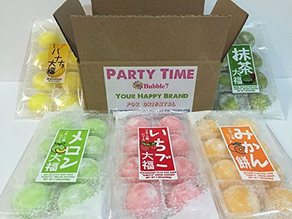 NineChef Bundle - Japanese Mochi Fruits Daifuku (Rice Cake) CHOICE OF: Strawberry Melon Green Tea Orange and Banana Flavors (5 Flavors Mix) + 1 NineChef Brand Long Handle Spoon