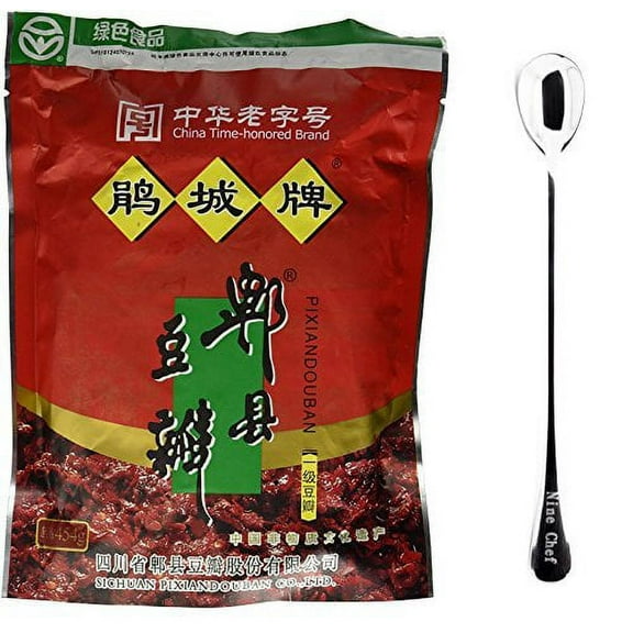 NineChef Bundle - Juan Cheng Sichuan Pixian Broad Bean Paste (large) 16oz (1 Pack) + 1 NineChef Brand Long Handle Spoon