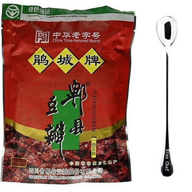 NineChef Bundle - Juan Cheng Sichuan Pixian Broad Bean Paste (large) 16oz (4 Pack) + 1 NineChef Brand Long Handle Spoon