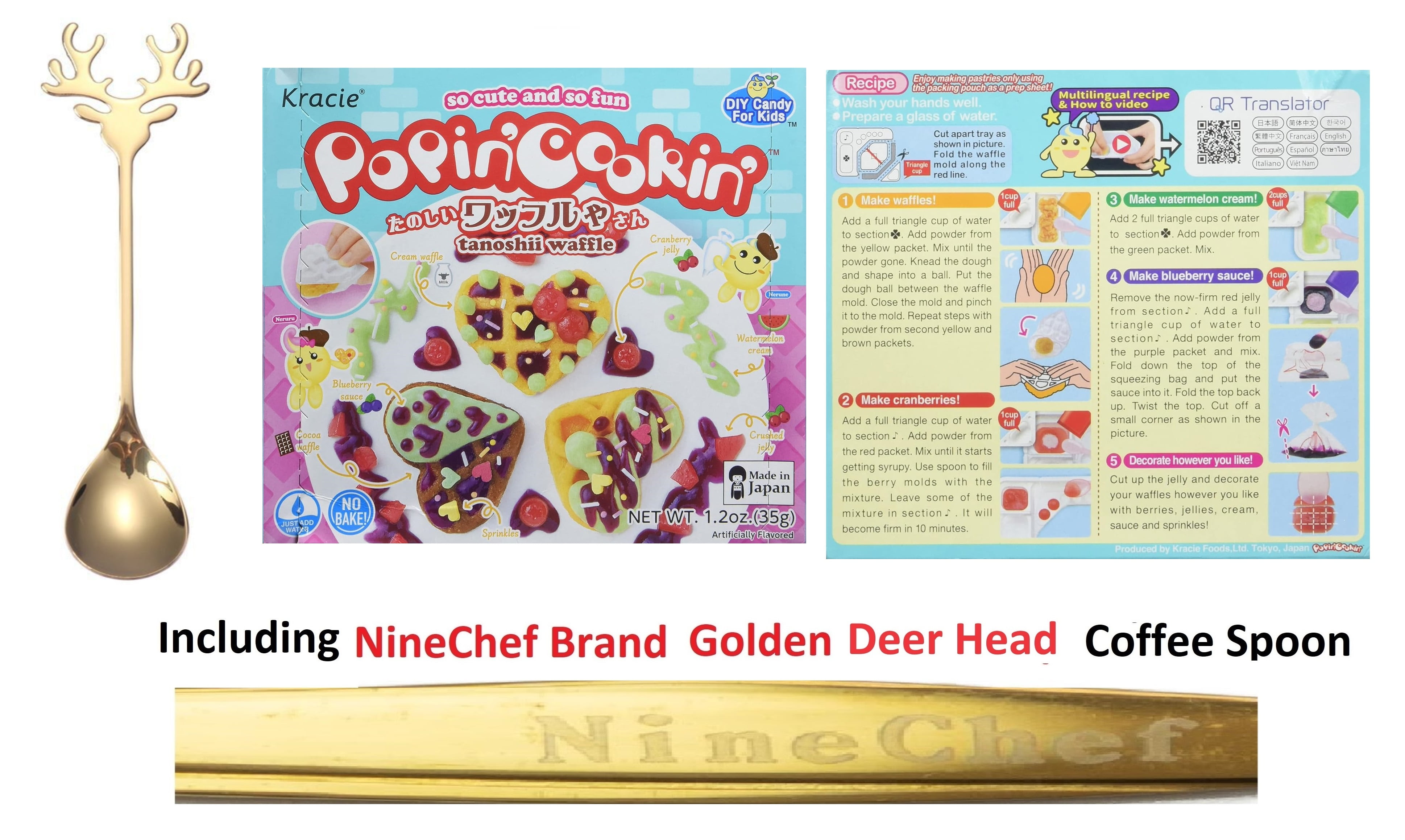 NineChef Bundle - Kracie Popin Cookin Japanese Diy Candy for Kids (Waffle  Kit Pack of 1) Plus NineChef Brand Golden Deer Head Spoon