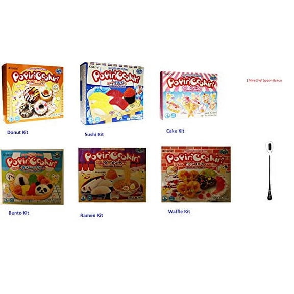 NineChef Bundle - Kracie Popin Cookin JapaneseDiy Candy for Kids Tanoshii 6 Kit Bundle (Donuts Sushi Cakes Waffle Ramen Bento) (Pack of 2) Total 12 kits + 1 NineChef Brand Long Handle Spoon
