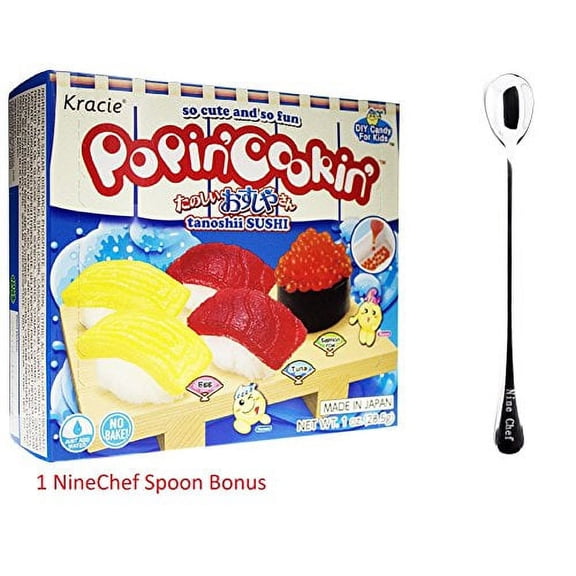 NineChef Bundle - Kracie Popin Cookin JapaneseDiy Candy for Kids Tanoshii Sushi Kit (Pack of 4) Total 4 kits + 1 NineChef Brand Long Handle Spoon