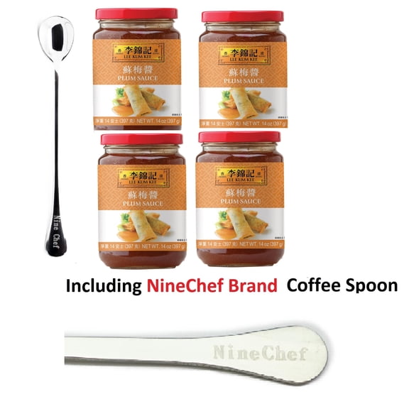 NineChef Bundle - Lee Kum Kee Plum Sauce 14-Ounce Jars (Four Bottle) + 1 NineChef Brand Spoon