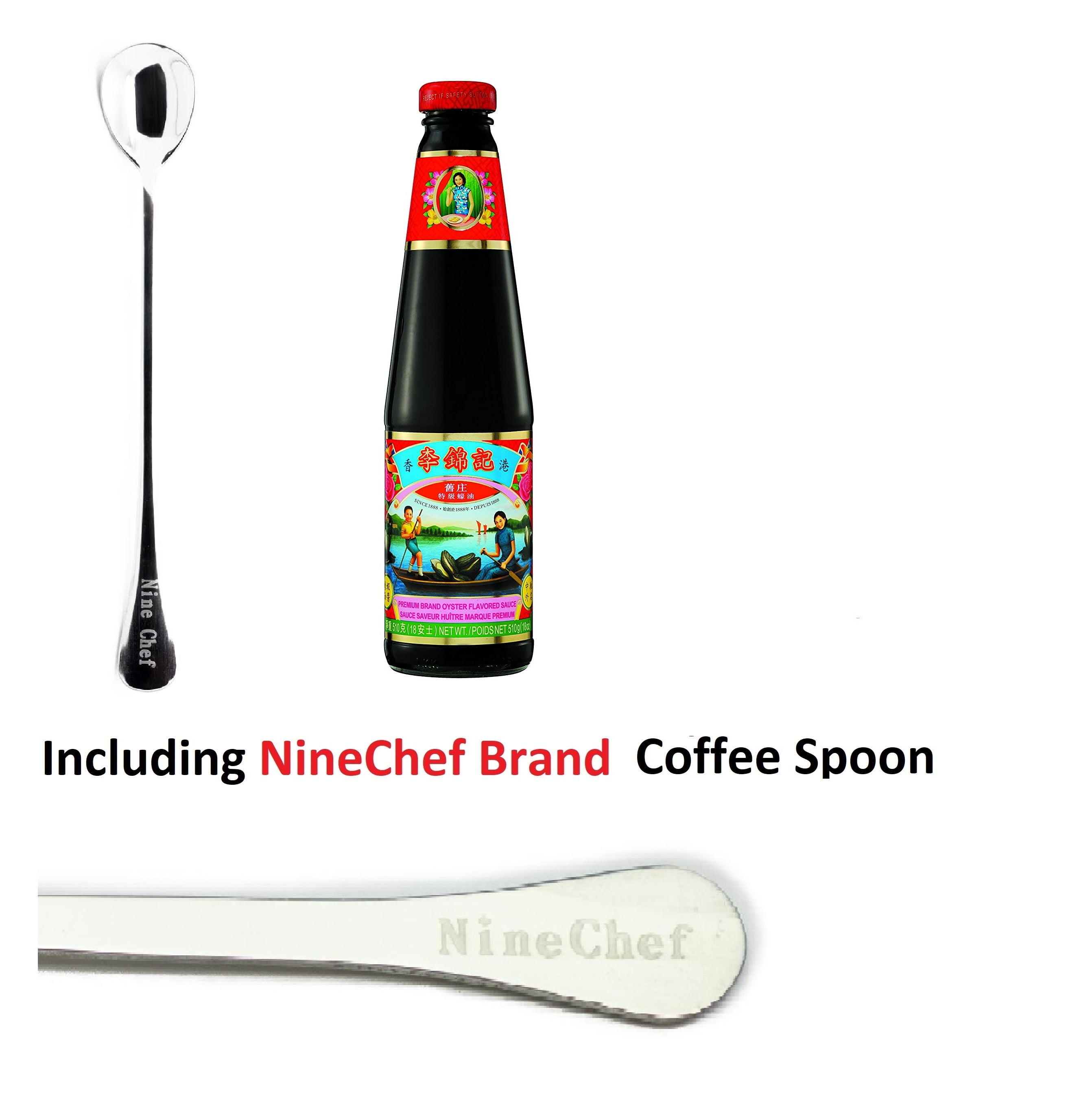 NineChef Bundle - Lee Kum Kee Premium Oyster Sauce 18-Ounce Glass Bottles (Pack of 2) + 1 NineChef Brand ChopStick