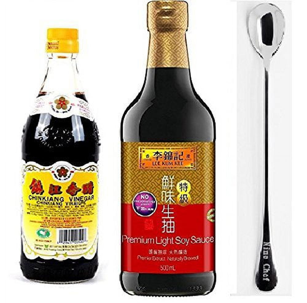 NineChef Bundle - Lee Kum Kee Premium Soy Sauce 16.9-Ounce + Chinkiang Vinegar 18.6 fl oz Per order + 1 NineChef Brand ChopStick