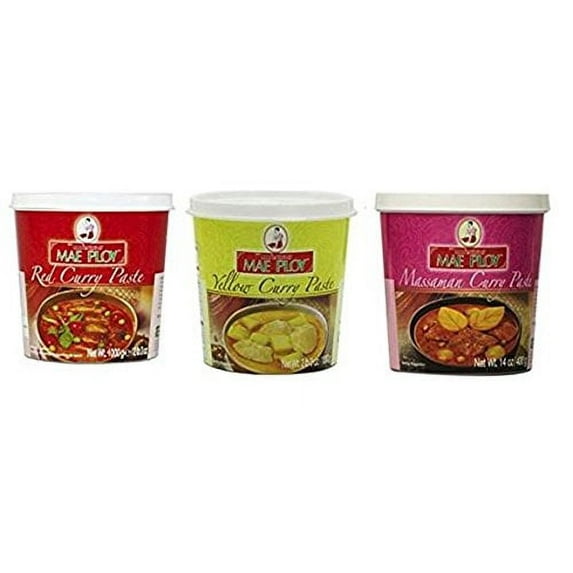 NineChef Bundle - Mae Ploy Red Curry Paste Massaman Curry Paste and Yellow Curry Paste Set.(14 oz Variety Pack of 3) + 1 NineChef ChopStick
