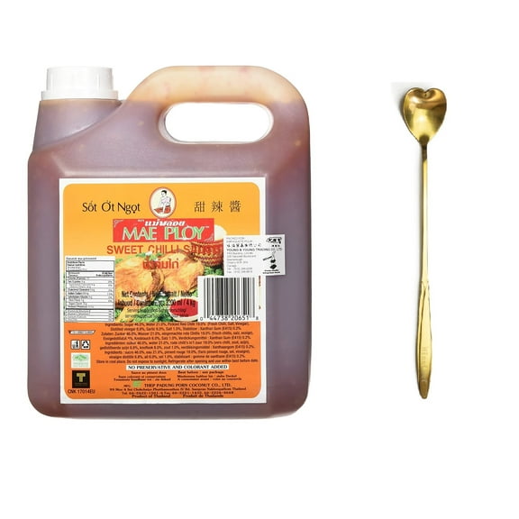 NineChef Bundle - Mae Ploy Thai Sweet Chilli Sauce Huge Jug Versatile Dipping Sauce (4kg, 8.8lb) Plus One NineChef Brand Long Handle Heart Shape Coffee Spoon