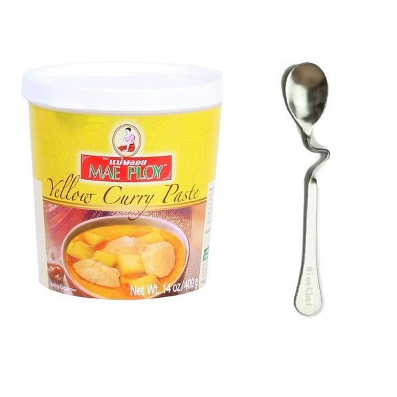 NineChef Bundle - Mae Ploy Thai Yellow Curry Paste - 14 oz jar Plus NineChef Spoon