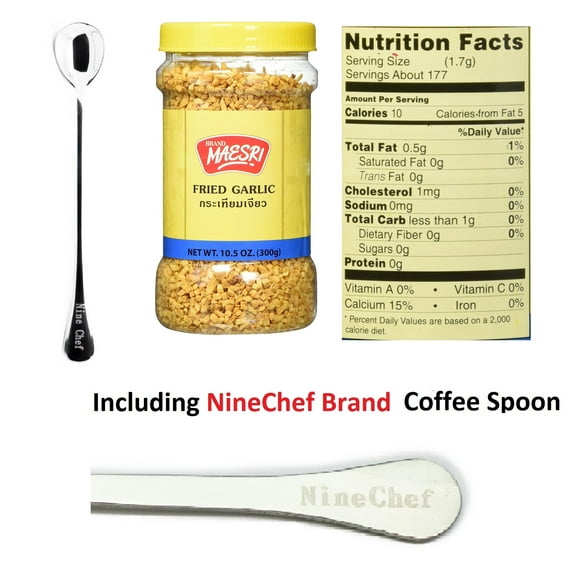 NineChef Bundle - Maesri Fried Garlic 10.5 Ounce + 1 NineChef Coffee Spoon