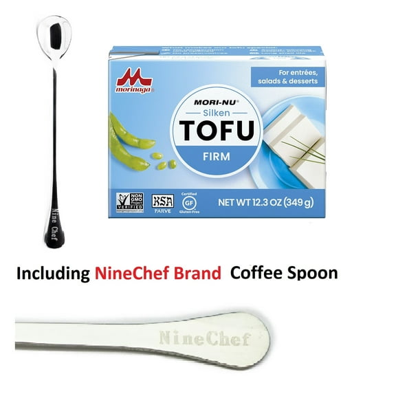 NineChef Bundle - Mori-Nu Silken Tofu 12.3Oz (Firm Flavor Pack 12) Plus One NineChef Brand Coffee Spoon
