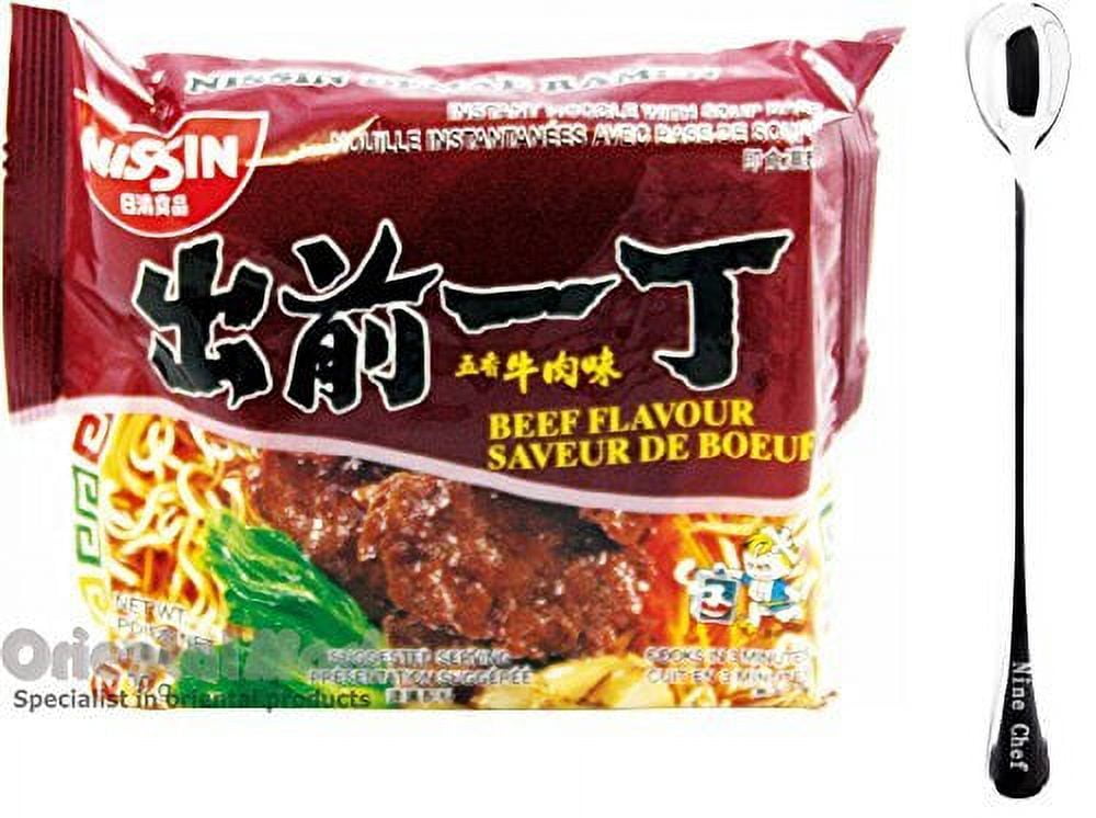 NineChef Bundle - NISSIN Demae Ramen Noodle with Soup Base (Beef Flavor 30 Pack (One Case)) + 1 NineChef ChopStick