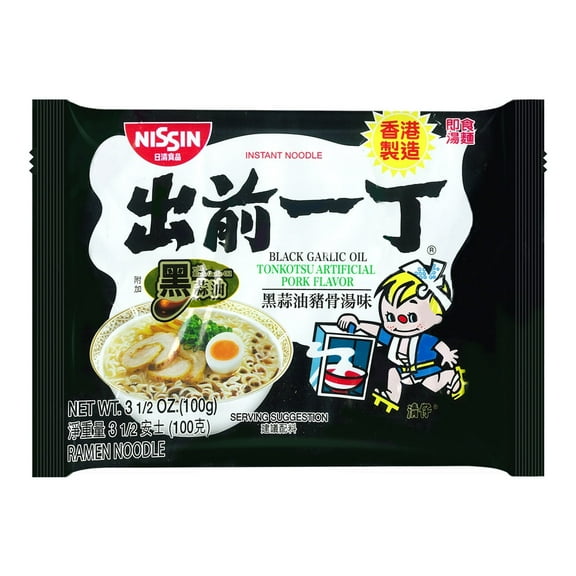 NineChef Bundle - NISSIN Demae Ramen Noodle with Soup Base (Black Garlic Oil Tonkotsu Pork Flavor 12 Pack) + 1 NineChef ChopStick