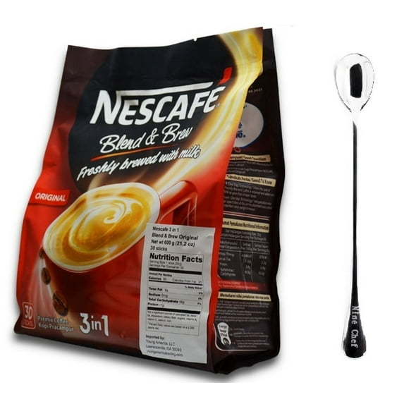 NineChef Bundle - Nescafe 3 in 1 Instant Coffee Sticks Original Imported from Nestle Malaysia (Original 3 Bags) + One NineChef Spoon