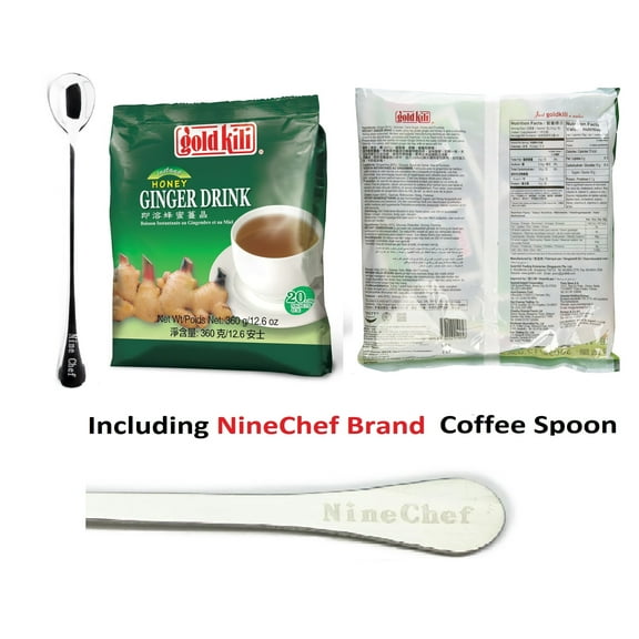 NineChef Bundle - NineChef Spoon Plus Gold Kili All Natural Instant Ginger Drink (20 Sachets) - 12.6 Oz (Pack 1)