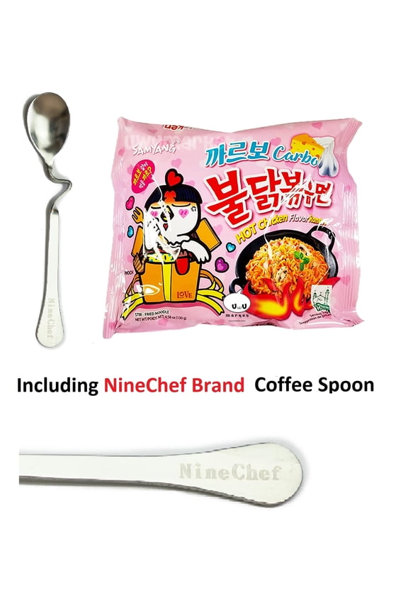 Bundle - NineChef Spoon Plus Samyang Spicy Chicken Stir Fried Noodles Ramen (Carbo Buldak x 1 pk)