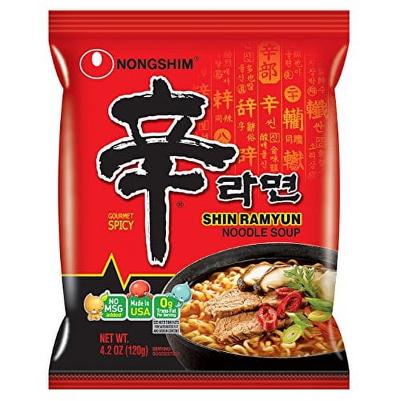 NineChef Bundle - NongShim Shin Ramyun Noodle Soup Gourmet Spicy 4.2 Ounce (16 Pack)+ 1 NineChef Spoon