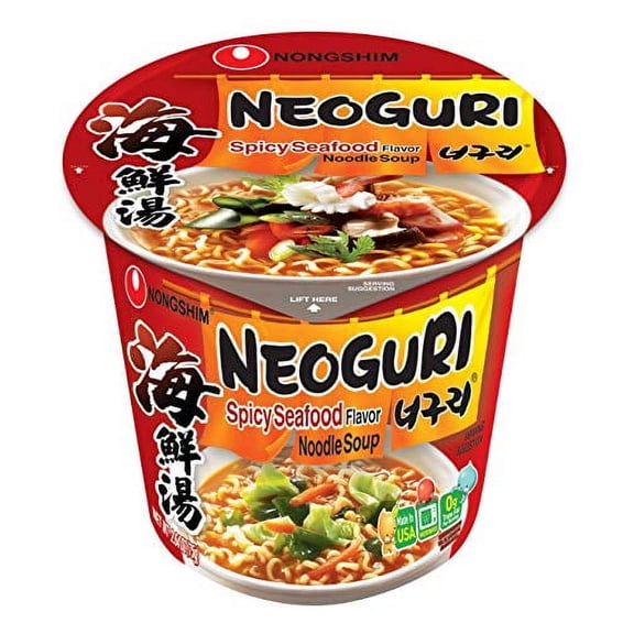 NineChef Bundle - Nongshim Bowl Ramen/Udon(Neoguri (Spicy) 2.6 Ounce (Pack of 6)) + 1 NineChef Brand Long Handle Spoon