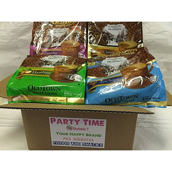 NineChef Bundle - OLD Town (3 in 1) - Taste Premix Hazelnut Coffee Classic Natural Cane Less Sugar- Dont Need Creamer-make Your Life Easier - (35g - 40g) /Stick(4 Flavors Mix)+ 1 NineChef Coffee Spoon