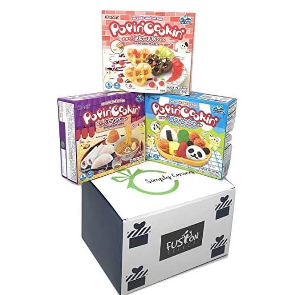 NineChef Bundle - Popin Cookin DIY Candy Kit (3 Pack Variety) - Tanoshii Bento Ramen and Waffle in Fusion Select Gift Box + 1 NineChef Brand Long Handle Spoon