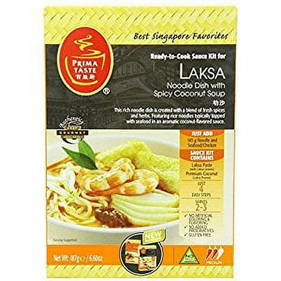 NineChef Bundle - Prima Taste Laksa Coconut Curry Sauce Kit 6.6 Ounce (6 Pack) + 1 NineChef Brand Long Handle Spoon