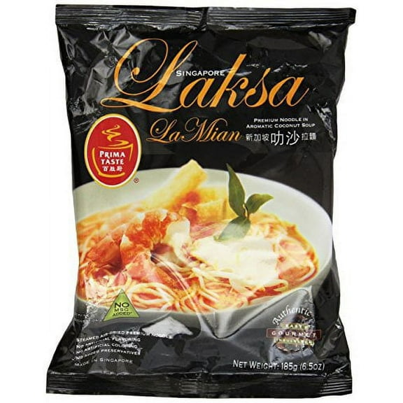 NineChef Bundle - Prima Taste Laksa La Mian 185g (Pack of 6) + 1 NineChef Brand Long Handle Spoon