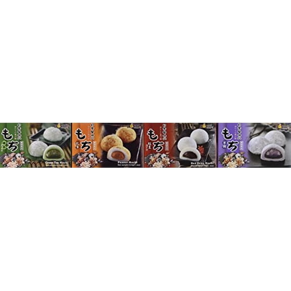 NineChef Bundle - Royal Family Japanese Mochi Variety Pack Including Red Bean Taro Green Tea and Peanut 29.6 oz + 1 NineChef Brand Long Handle Spoon