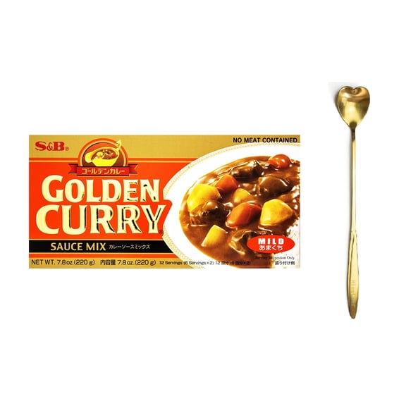 NineChef Bundle - SB Golden Curry Sauce Mix Mild 7.8 oz Plus NineChef Gold Heart Long Handle Ice Tea coffee spoon