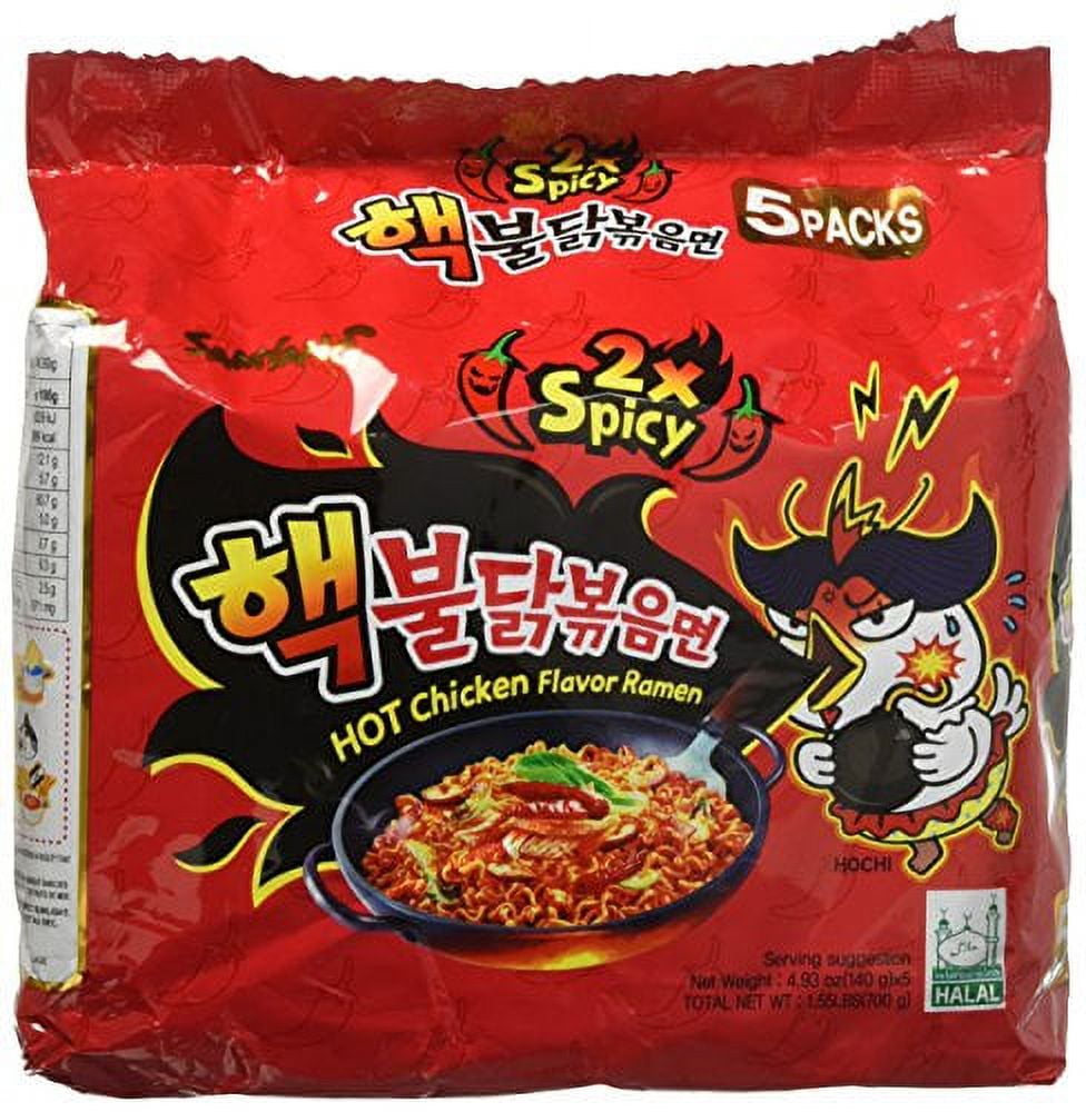 NineChef Bundle - Samyang 2X Spicy Hot Chicken Flavor Ramen 4.9oz (Pack of 5)+ 1 NineChef ChopStick