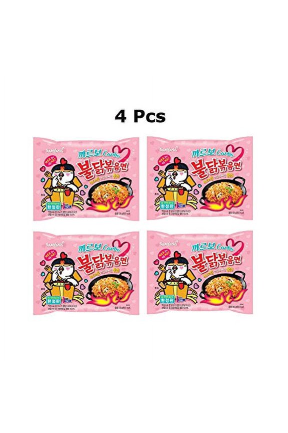 Bundle - Samyang Carbo Buldak Fire Fried Chickeb Spicy Noodle ~130g/0.3pound Instant Food Ramen Limited Edition( 4 pcs )+ 1 NineChef ChopStick