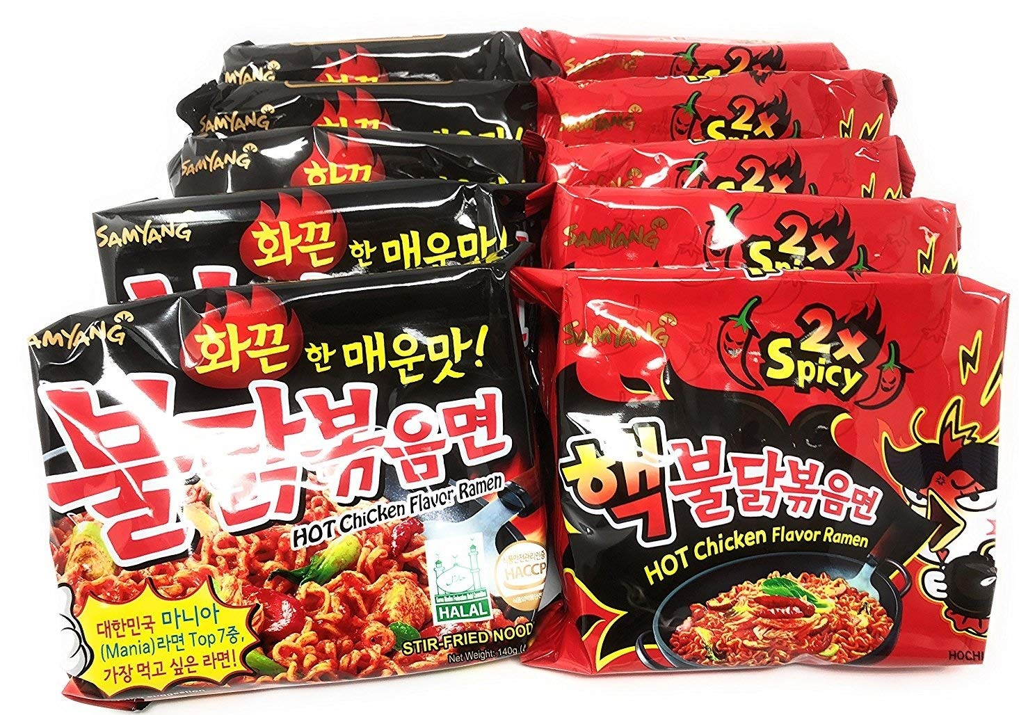 NineChef Bundle - Samyang Ramen Spicy Chicken Roasted Noodles (20 Bag Spicy Flavor + 20 Bag Extra Spicy Flavor)+ 1 NineChef ChopStick