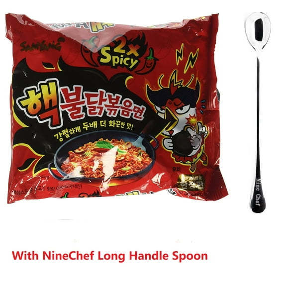 NineChef Bundle - Samyang Ramen Spicy Chicken Roasted Noodles Extra 2X Spicy Flavor (Pack of 10)+ 1 NineChef ChopStick