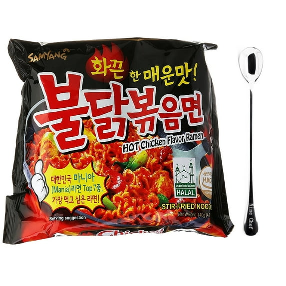 NineChef Bundle - Samyang Stir-fried Noodles with Hot and Spicy Chicken Ramen (10 Bag)+ 1 NineChef Spoon