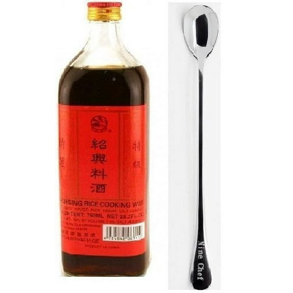 NineChef Bundle - Shaohsing (shaoxing) Rice Cooking Wine 750ml + 1 NineChef Brand Long Handle Spoon