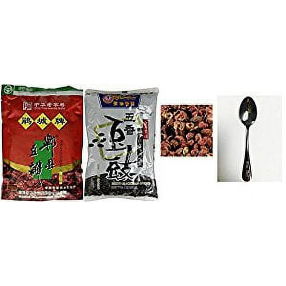 NineChef Bundle - Sichuan Pixian Pi Xian Broad Bean Paste 16OZ (454g) + Chinese Douchi Fermented Black Beans 16 Oz Bag Each + Peppercorns Szechuan 8 Oz + 1 NineChef Brand Long Handle Spoon