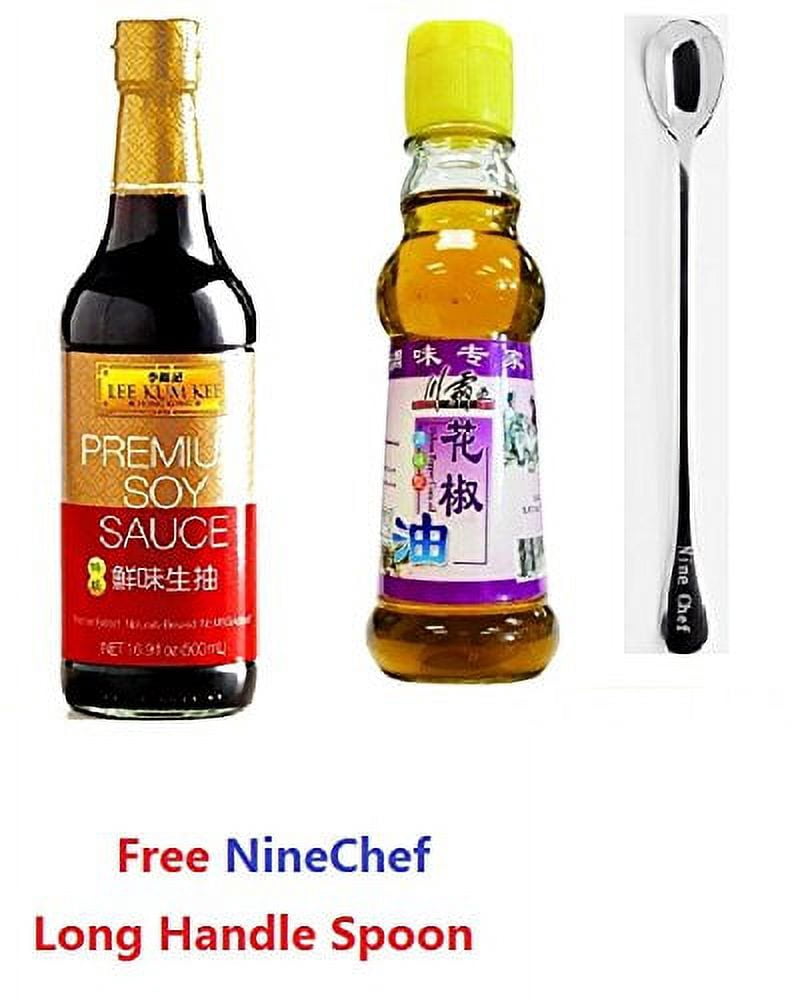 NineChef Bundle - Spicy King (Chuan Ba Wang) Sichuan Peppercom Oil 150ml + Lee Kum Kee Premium Soy Sauce 16.9-Ounce (Pack of 1) + 1 NineChef ChopStick