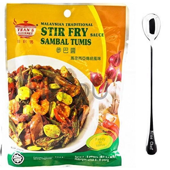NineChef Bundle - Teans Gourmet Malaysian Traditional Cuisine Stir Fry Sauce Sambal Tumis (5 Pack) + 1 NineChef ChopStick