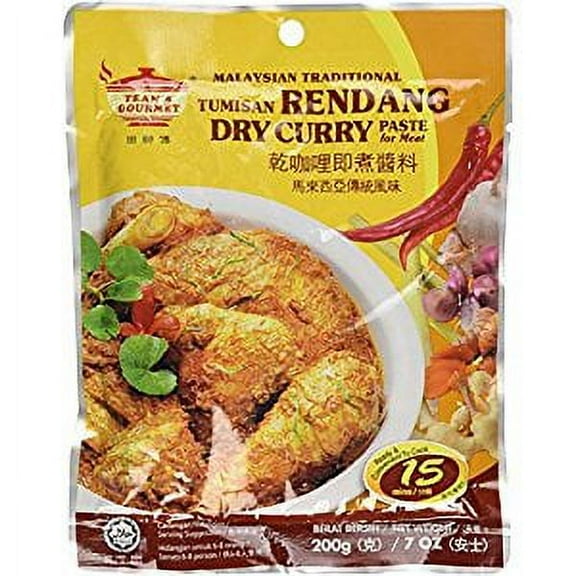 NineChef Bundle - Teans Gourmet Malaysian Traditional Rendang Dry Curry Paste for Meat (Net Wt 200g/7oz) (One Bag) + 1 NineChef ChopStick