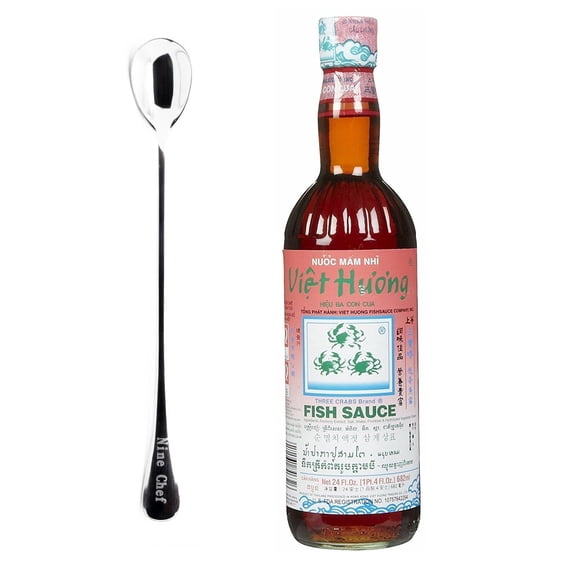 NineChef Bundle - Three Crabs Brand Fish Sauce 24-Ounce Bottle + 1 NineChef Brand Long Handle Spoon