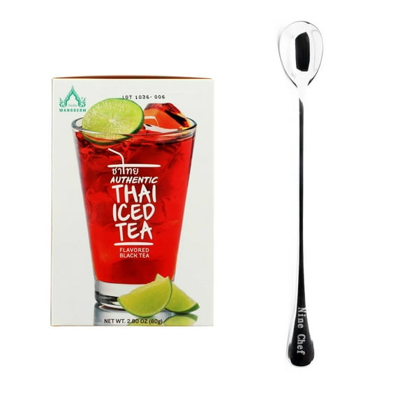 NineChef Bundle- WangDerm Authentic Thai Iced Tea Flavored Black Tea 23 tea bags (Pack 1) Plus One NineChef Tea Spoon