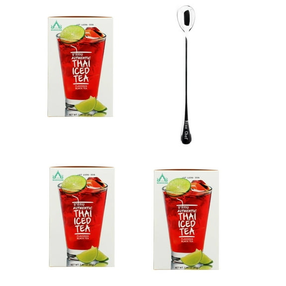 NineChef Bundle- WangDerm Authentic Thai Iced Tea Flavored Black Tea 23 tea bags (pack 3) thai tea Plus One NineChef Brand Long Handle Coffee Spoon