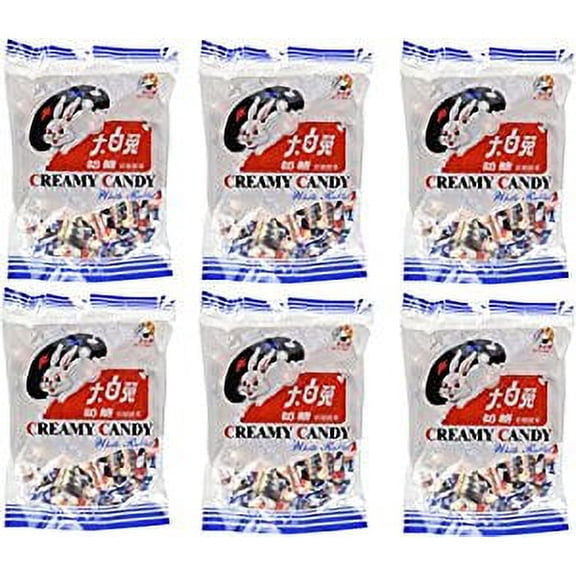 NineChef Bundle - White Rabbit Creamy Candy 6.3 Oz (180 Gram) (Pack of 6) + 1 NineChef Brand Long Handle Spoon